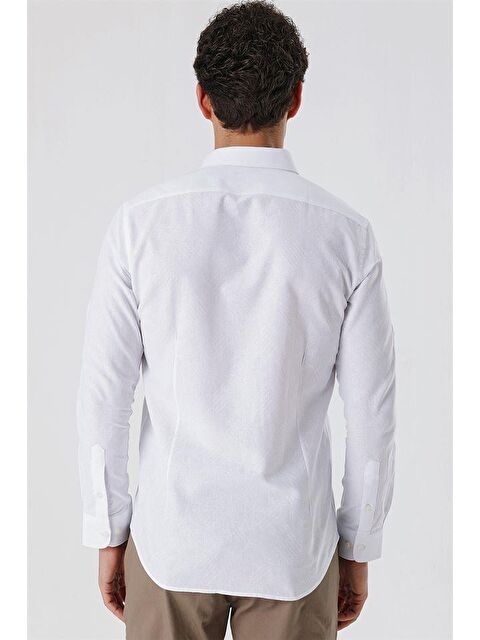 İMZA Beyaz Kısalabilir Kollu Desenli  %100 Pamuk Casual Slim Fit Gömlek 1004230182 - S000348031-20063