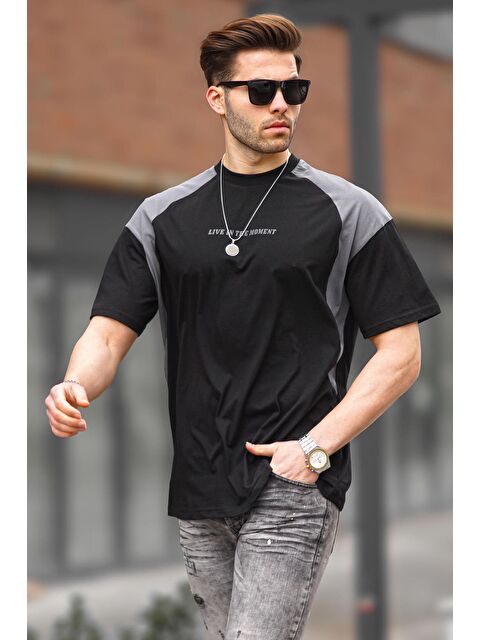 Madmext Siyah Bisiklet Yaka Oversize %100 Pamuk Tişört 7002 - S000159698-19351