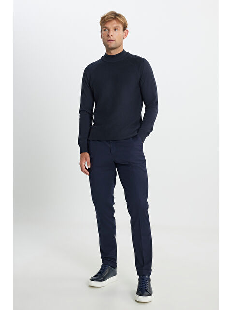 Altınyıldız Classics Erkek Lacivert Yünlü Flanel Slim Fit Dar Kesim Beli Gizli Lastikli Yan Cep Klasik Pantolon - S000402950-21164