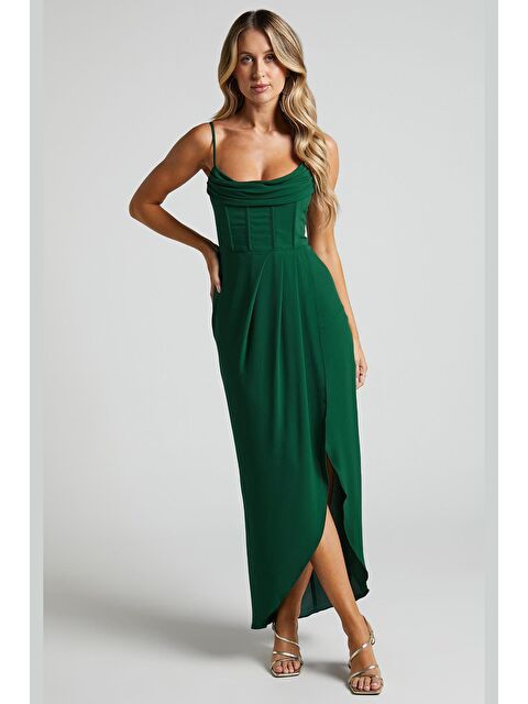 Madmext Yeşil Degaje Yaka Askılı Elbise Mg2022 - S000159700-18194