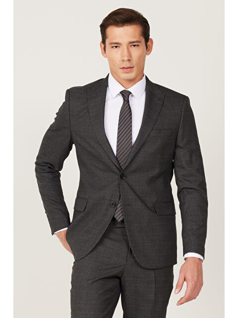 Altınyıldız Classics Erkek Antrasit Ekstra Slim Fit Dar Kesim Kırlangıç Yaka Desenli Takım Elbise - S000452998-29666