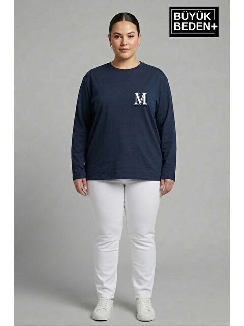 Süperlife Kadın Büyük Beden M Baskılı 2 İplik Bisiklet Yaka Tişört SPR26BTSK942-13