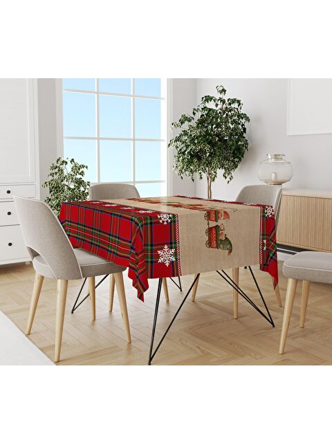 Evmila Yılbaşı Desenli Kadife Doku Masa Örtüsü - S000111293-23173