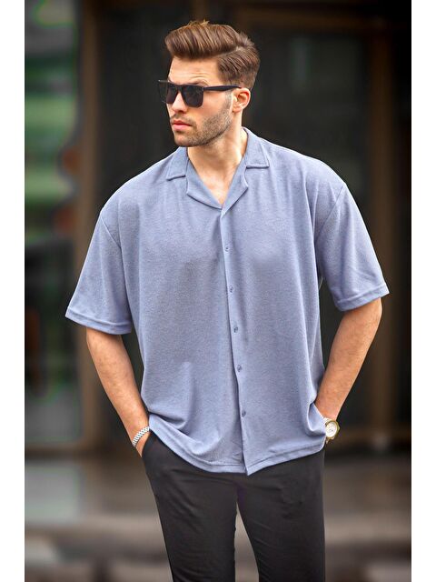 Madmext İndigo Kısa Kollu Erkek Gömlek 6736 - S000159701-23093