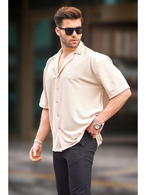 Madmext Bej Kısa Kollu Erkek Gömlek 6736 - S000159701-19928