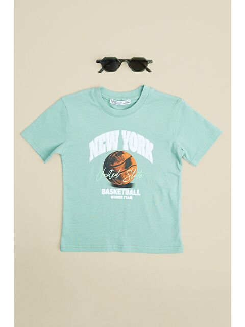 Fullamoda Basketbaal Baskılı Bisiklet Yaka Erkek Çocuk Tişört