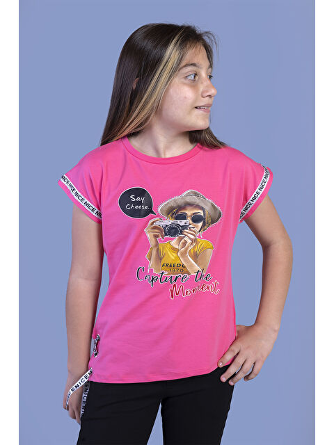 Toontoykids Kız Çocuk Şerit Detaylı Baskılı Tişört