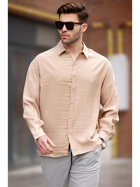 Madmext Bej Uzun Kollu Oversize Erkek Gömlek 6733 - S000159702-19928