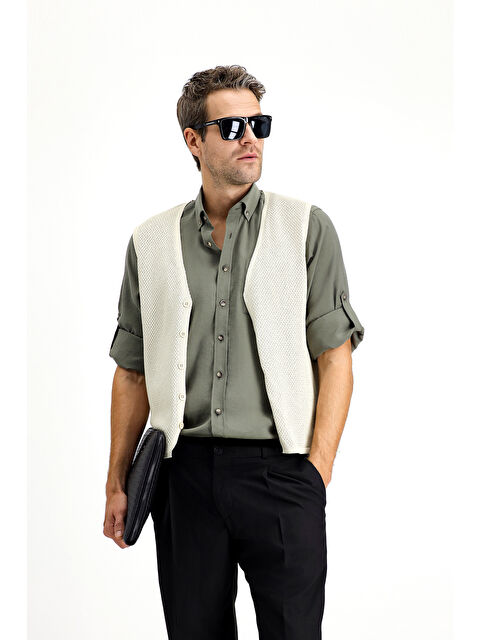 Kiğılı Pamuklu Desenli Triko Yelek