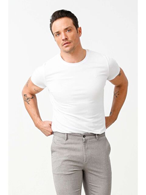 igs Beyaz Dar Kalıp Bisiklet Yaka Düz Kısa Kollu  %100 Pamuk Tişört - S000490454-20063