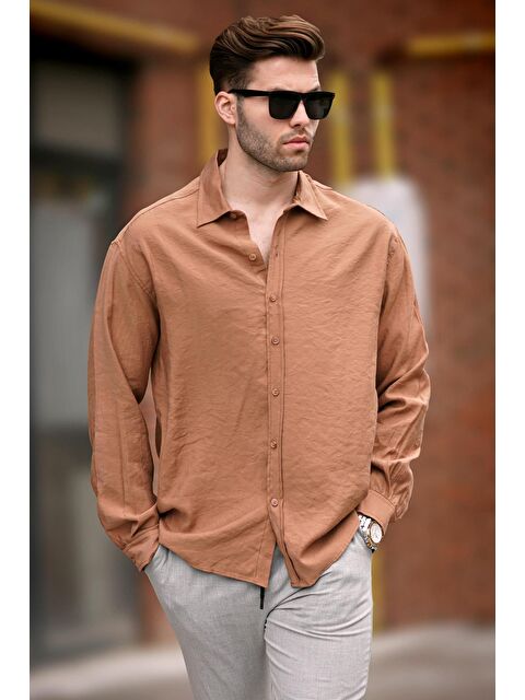 Madmext Camel Uzun Kollu Oversize Erkek Gömlek 6733 - S000159702-4557