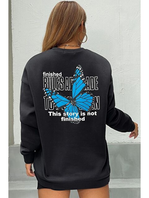 uyguntarz Unisex Kelebek Baskılı Bisiklet Yaka Sweatshirt - S000463131-19351