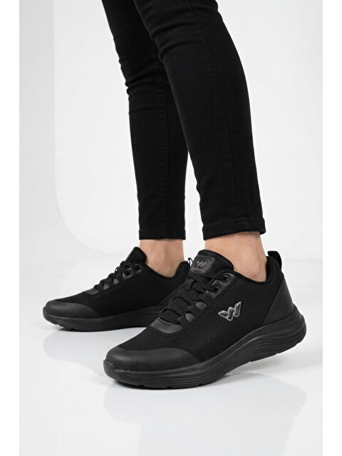 Walkway Siyah Fileli Hafif Esnek Hava Alabilen Unisex Spor Ayakkabı Pete G