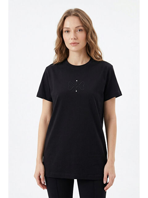 Remsa Missemramiss Pamuklu Nakışlı Tshirt Tunik 5360 Siyah