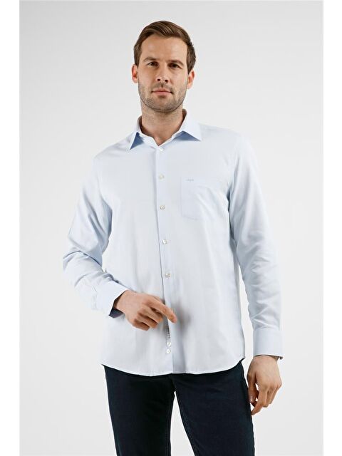 İMZA Mavi Çizgili Desen Sert Yaka Uzun Kol Cepli Comfort Fit Pamuklu Gömlek 1004255268 - S000505531-17234