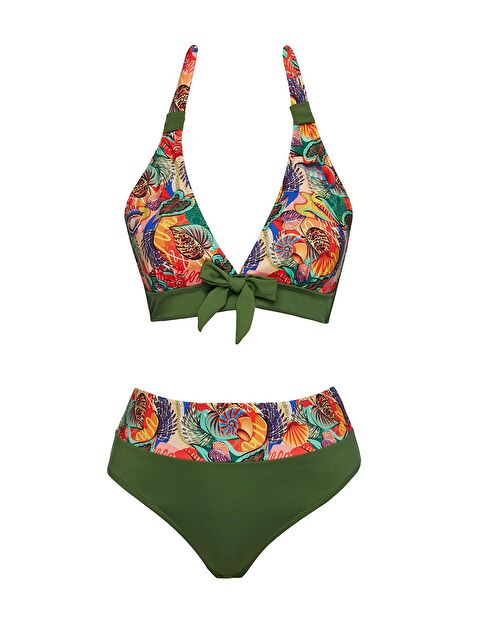 Sailor Moda Yüksek Bel Desenli Üçgen Bikini Takım - S000403320-18547