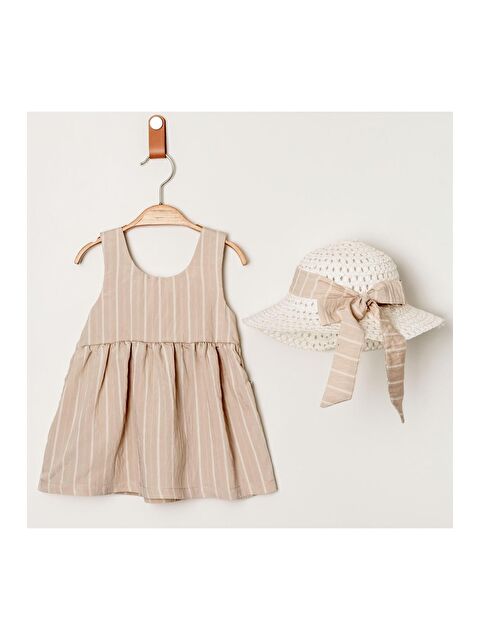 Chicsy Baby Tatlı Çizgili Şapkalı Fiyonklu Kız Bebek Elbisesi