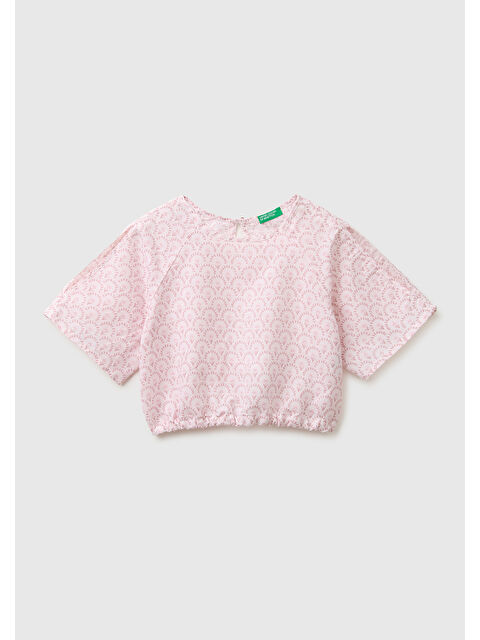 United Colors Of Benetton Kız Çocuk Toz Pembe Tamamı Baskılı Omuz Dekolteli Baskılı Bluz