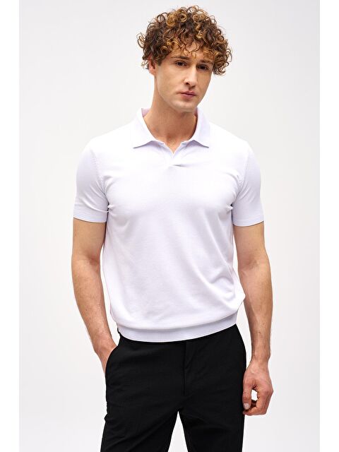 igs Beyaz Slim Fit Dar Kalıp Polo Yaka Düz Kısa Kollu Triko Tişört - S000490455-20063