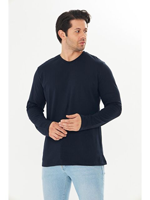 TRENDHILL Erkek Pamuklu V Yaka Uzun Kollu Tişört Lacivert 5021-L - S000527315-21164