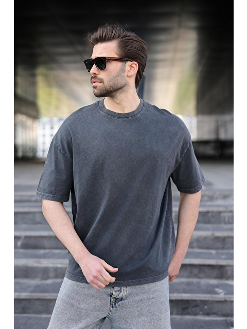 Madmext Siyah %100 Pamuklu Oversize Erkek Tişört E7178