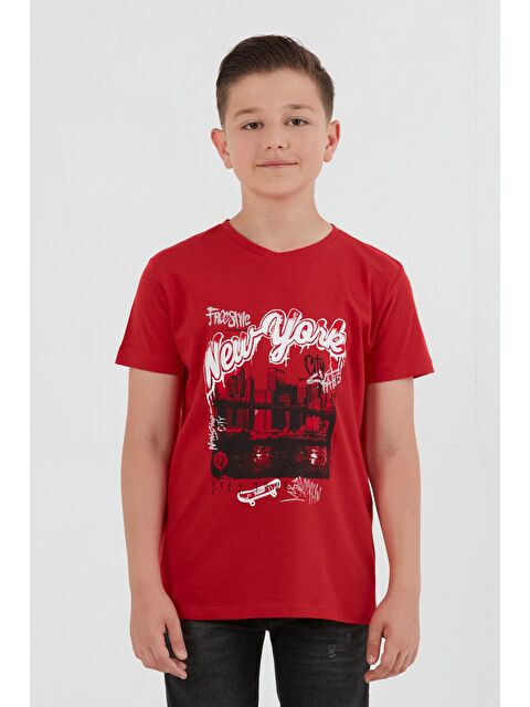 Fullamoda %100 Pamuk New York Baskılı Erkek Çocuk Tişört - S000395623-20045