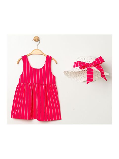Chicsy Baby Tatlı Çizgili Şapkalı Fiyonklu Kız Bebek Elbisesi