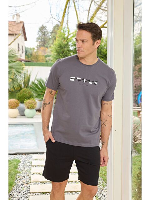 Formo Erkek %100 Organik Pamuk Kısa Kollu Şortlu Doğal Baskılı Pijama Takımı - S000386175-37287