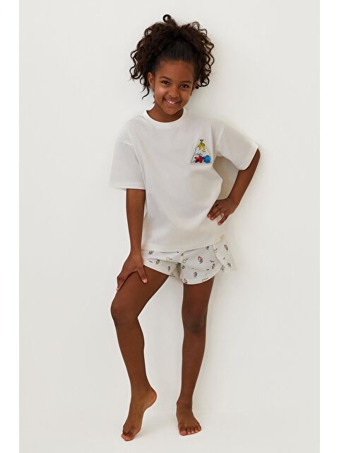 Katia And Bony Kız Çocuk Seageo Balıklı Şortlu Pijama Takımı Ekru - S000375079-19965