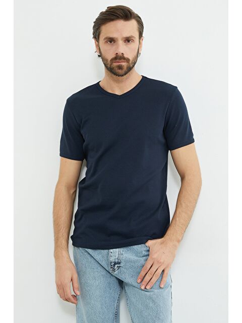 Fullamoda Basic Ribanalı V Yaka Tişört