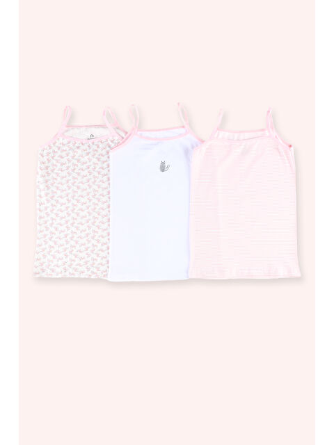 Panço Kız Çocuk Kedi Desenli Pembe 3'lü Atlet Seti - S000514268-20024