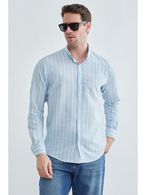 Fullamoda Çizgili Jakarlı Gömlek