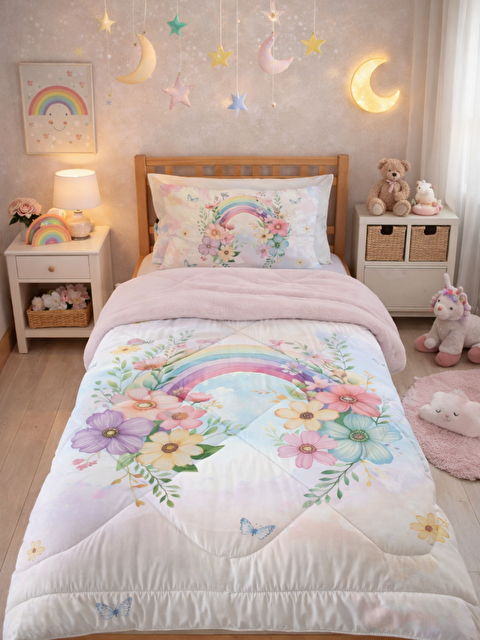 Evmila Pastel Renk Geçişli Çiçek Desenli Çocuk Uyku Seti