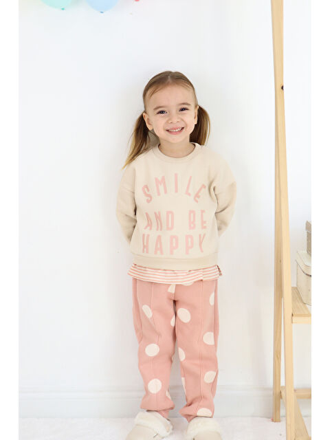 Harika Kids Kız Çocuk Smile And Happy Baskılı Kalın Eşofman Takımı - S000303449-19965