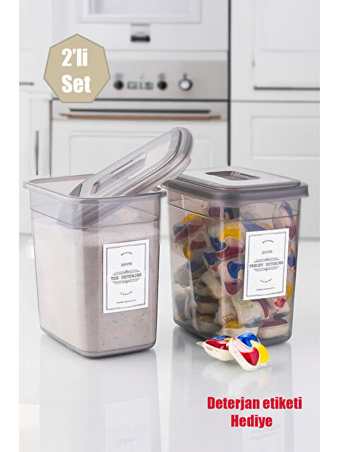 Porsima Diamond Etiketli 2 Li Çok Amaçlı Toz Ve Tablet Deterjanlık Saklama Kutusu Kabı Seti 2 Litre - S000379761-17308