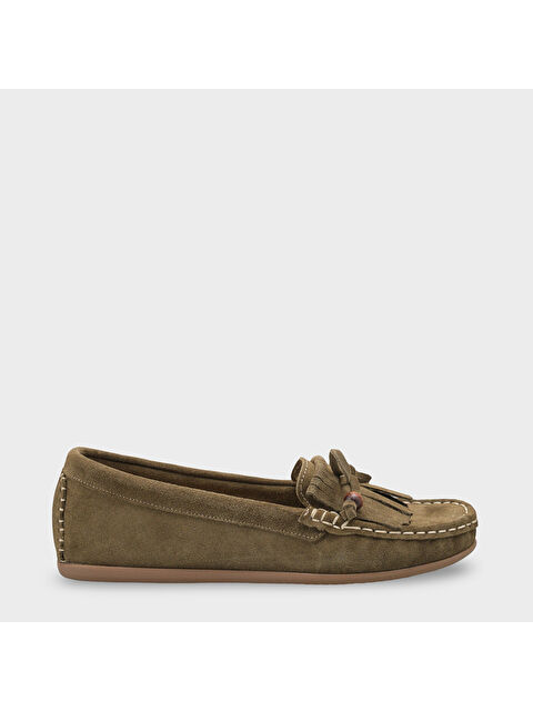 Capone Outfitters Almire Hakiki Deri Süet Boncuklu Püsküllü Konfor Kadın Loafer Ayakkabı - S000530329-18194