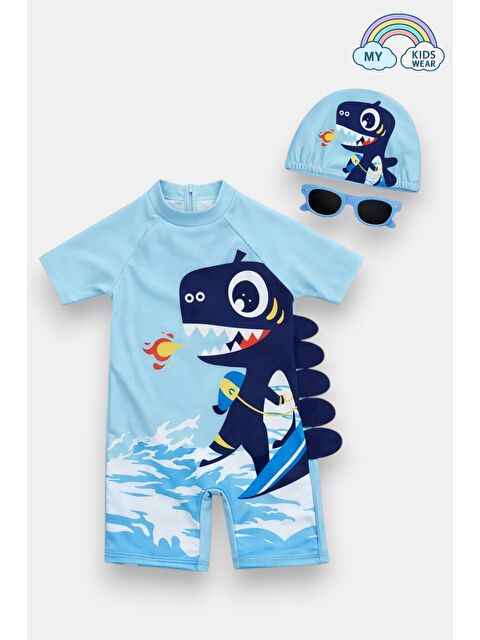 My Kids Wear Çocuk Desenli Mayo Takımı - UV Korumalı Bone ve Güneş Gözlüğü Hediyeli 2'li Set 12681
