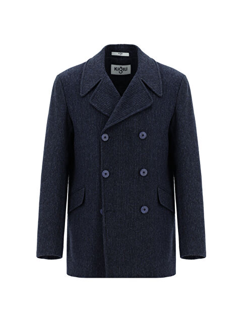 Kiğılı Yünlü Desenli Kruvaze Kaban