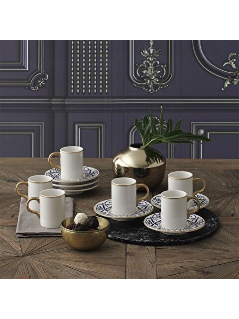 GÜRAL PORSELEN Camelia 12 Parça 6 Kişilik Bone Türk Kahvesi Fincan Takımı - 5552 - S000483520-37646