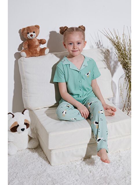 Lela Baskılı Beli Lastikli Gömlek Yaka Kısa Kollu Kız Çocuk Pijama Takımı 6576001 - S000166064-34927