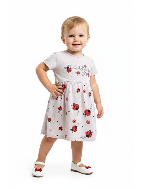 Toontoykids Kız Bebek Bisiklet Yaka Kısa Kollu Belden Oturtmalı Baskılı Elbise  22270