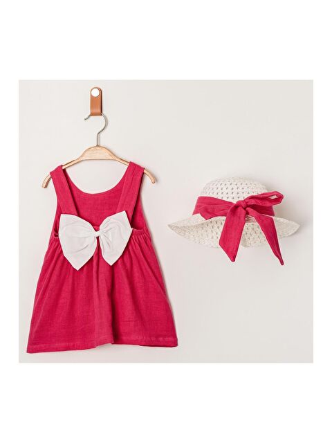 Chicsy Baby Tatlı Müslin Şapkalı Fiyonklu Kız Bebek Elbisesi