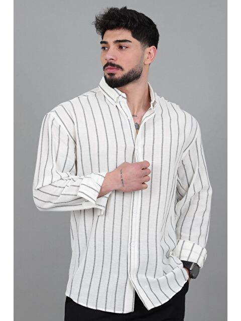 Stilkombin Şile Çizgili Oversize Uzun Kol Yazlık Gömlek MRS 226_40418