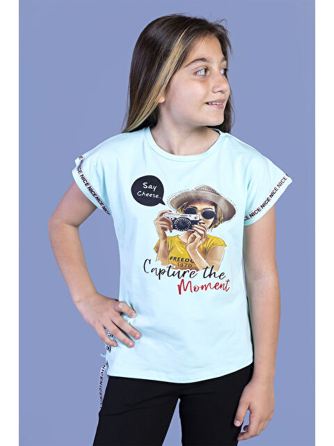 Toontoykids Kız Çocuk Şerit Detaylı Baskılı Tişört