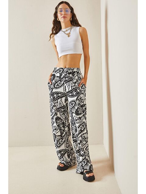 Xhan Siyah Çift Cepli Desenli Bol Paça Pantolon 5YXK5-48456-02 - S000185449-19351