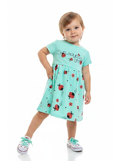 Toontoykids Kız Bebek Bisiklet Yaka Kısa Kollu Belden Oturtmalı Baskılı Elbise  22270