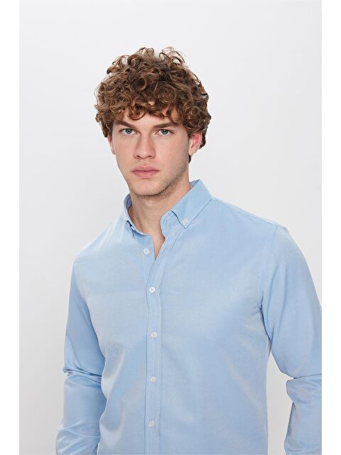 TUDORS Slim Fit Düğmeli Yaka Pamuklu Kolay Ütü Düz Erkek Gömlek - S000323309-17234