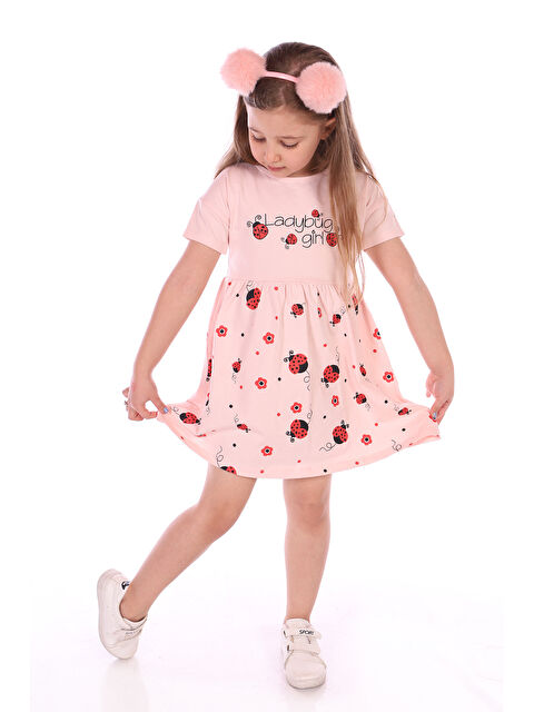 Toontoykids Kız Bebek Bisiklet Yaka Kısa Kollu Belden Oturtmalı Baskılı Elbise  22270