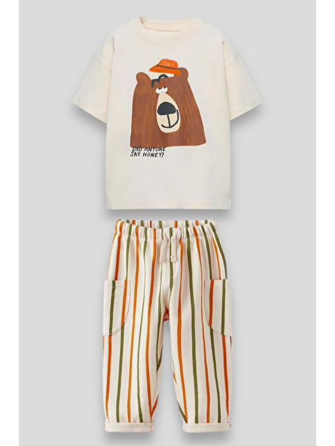 Magu Hayvancık Desenli T-Shirt Çizgili Eşofman Alt-Üst Takım Erkek Çocuk - S000505538-23173