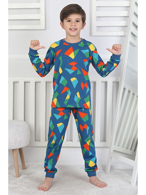 ZUZUNGA Renkli Geometrik Şekilli Erkek Çocuk Pijama Takımı - S000520791-21164